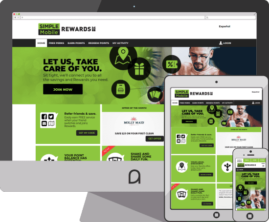 Simple Mobile Rewards Programs Website on computer, tablet, and phone.