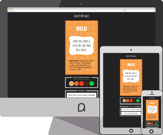 Saucey Messages Website on computer, tablet, and phone.